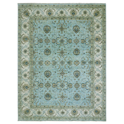 Oushak And Peshawar Wool Hand Knotted Rug Blue Beige 8.11X12.0 -O076042