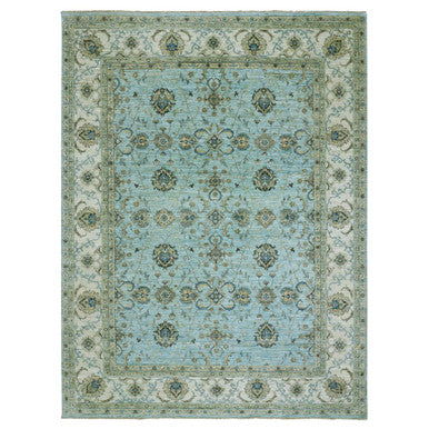 Oushak And Peshawar Wool Hand Knotted Rug Blue Beige 8.11X12.0 -O076042