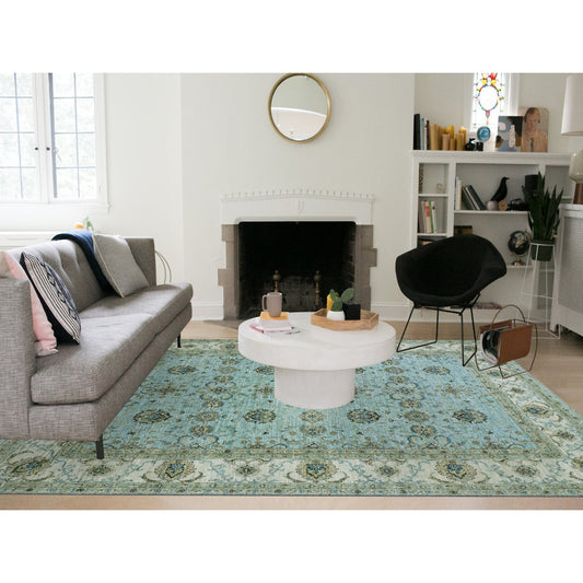 Oushak And Peshawar Wool Hand Knotted Rug Blue Beige 8.11X12.0 -O076042