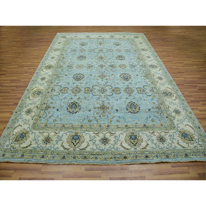 Oushak And Peshawar Wool Hand Knotted Rug Blue Beige 8.11X12.0 -O076042