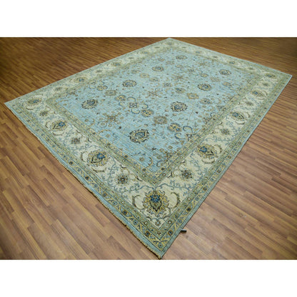 Oushak And Peshawar Wool Hand Knotted Rug Blue Beige 8.11X12.0 -O076042
