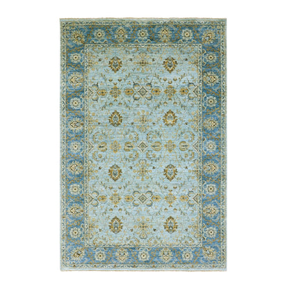 Oushak And Peshawar Wool Hand Knotted Rug Blue Blue 6.1X9.3 -O076045