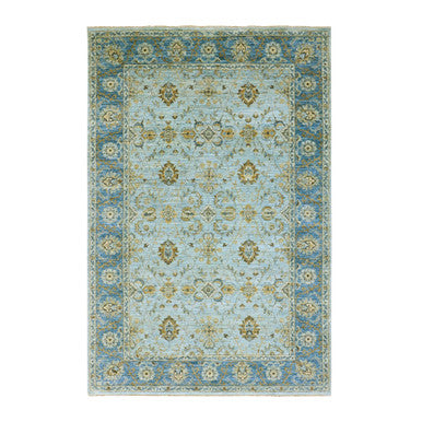 Oushak And Peshawar Wool Hand Knotted Rug Blue Blue 6.1X9.3 -O076045