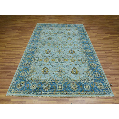 Oushak And Peshawar Wool Hand Knotted Rug Blue Blue 6.1X9.3 -O076045