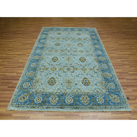 Oushak And Peshawar Wool Hand Knotted Rug Blue Blue 6.1X9.3 -O076045