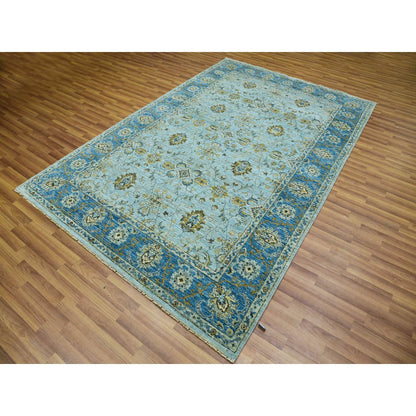 Oushak And Peshawar Wool Hand Knotted Rug Blue Blue 6.1X9.3 -O076045