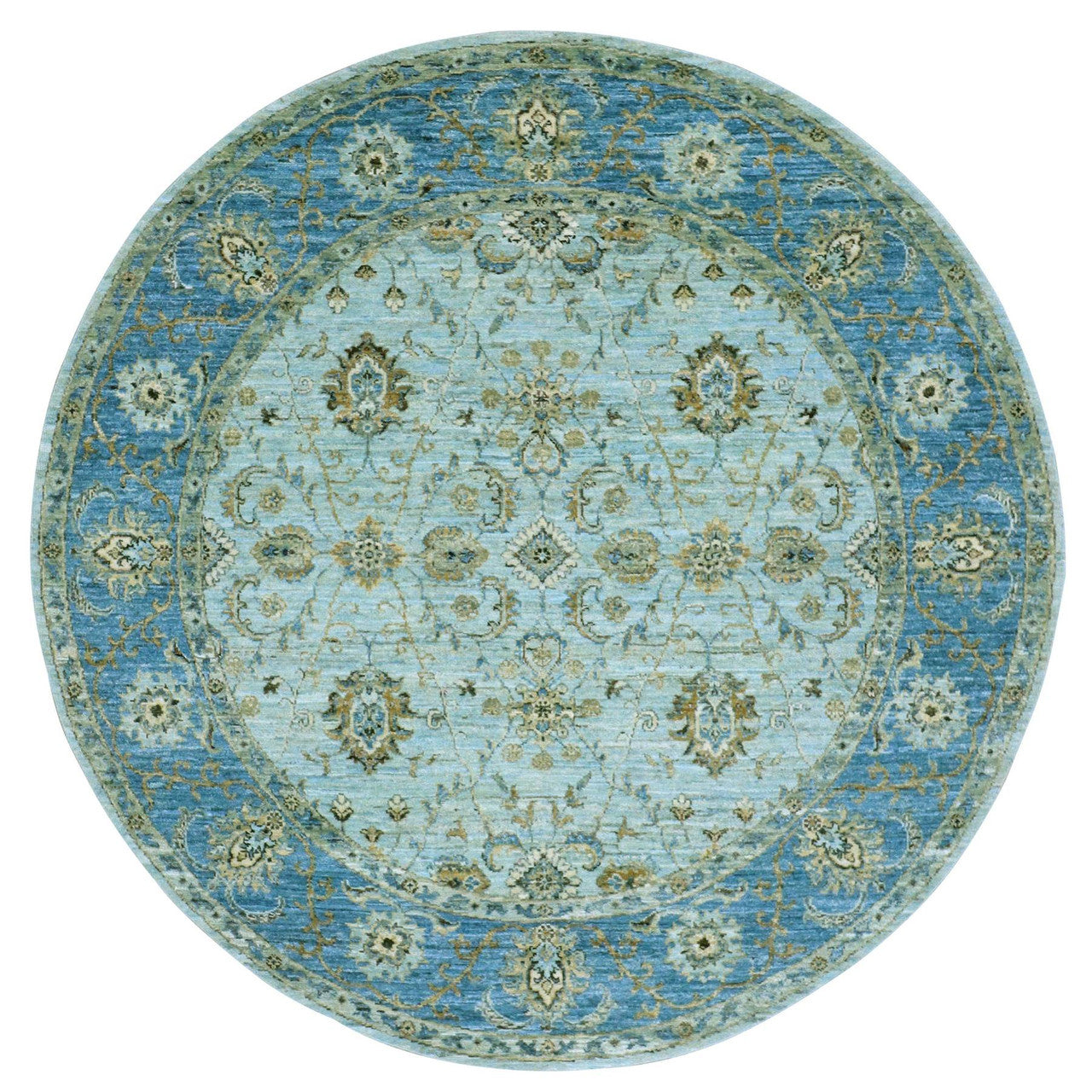 Blue 6'0" x 6'0" Oushak And Peshawar Hand knotted Wool Rug - Sku: O076046
