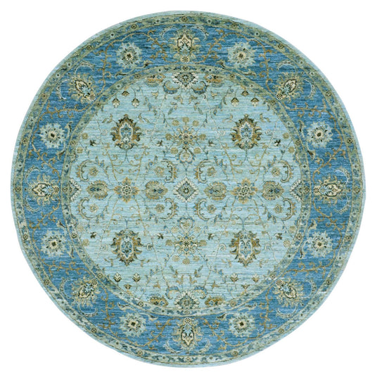 Oushak And Peshawar Wool Hand Knotted Rug Blue Blue 6.0X6.0 -O076046