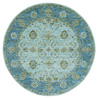 Oushak And Peshawar Wool Hand Knotted Rug Blue Blue 6.0X6.0 -O076046