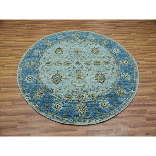 Oushak And Peshawar Wool Hand Knotted Rug Blue Blue 6.0X6.0 -O076046