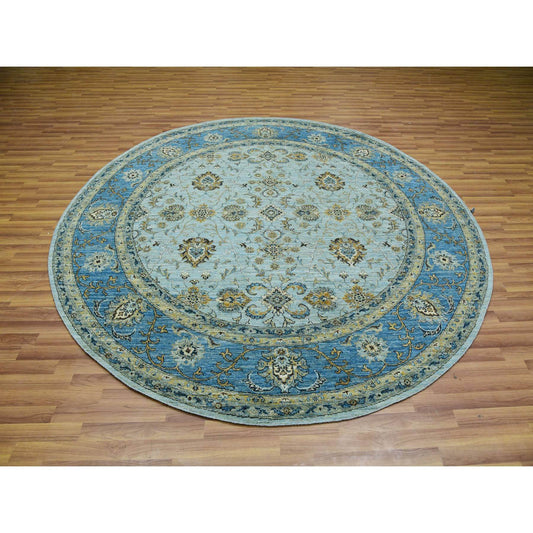 Oushak And Peshawar Wool Hand Knotted Rug Blue Blue 8.1X8.1 -O076047