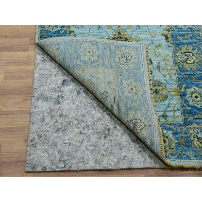 Oushak And Peshawar Wool Hand Knotted Rug Blue Blue 2.6X14.0 -O076050