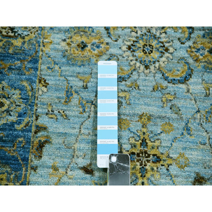 Oushak And Peshawar Wool Hand Knotted Rug Blue Blue 2.6X14.0 -O076050
