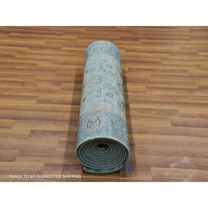 Oushak And Peshawar Wool Hand Knotted Rug Blue Blue 2.6X14.0 -O076050