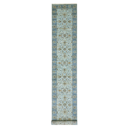 Oushak And Peshawar Wool Hand Knotted Rug Blue Blue 2.9X16.1 -O076051