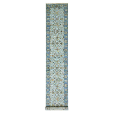 Oushak And Peshawar Wool Hand Knotted Rug Blue Blue 2.9X16.1 -O076051