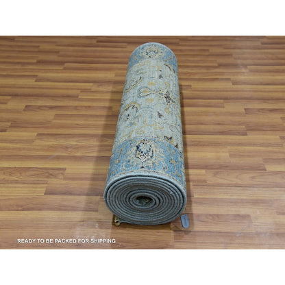 Oushak And Peshawar Wool Hand Knotted Rug Blue Blue 2.9X16.1 -O076051