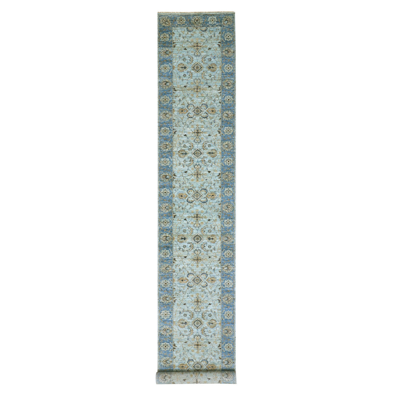 Blue 2'8" x 21'11" Oushak And Peshawar Hand knotted Wool Rug - Sku: O076052