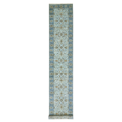 Oushak And Peshawar Wool Hand Knotted Rug Blue Blue 2.8X21.11 -O076052