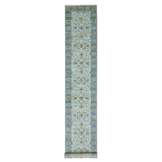 Oushak And Peshawar Wool Hand Knotted Rug Blue Blue 2.8X21.11 -O076052