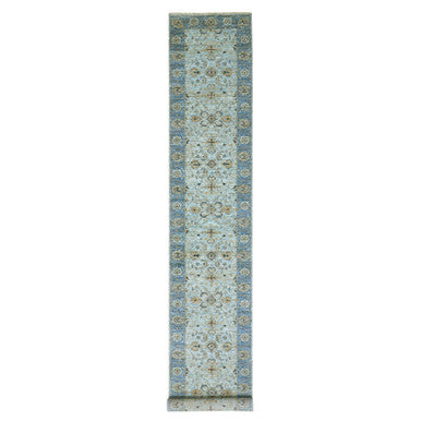 Oushak And Peshawar Wool Hand Knotted Rug Blue Blue 2.8X21.11 -O076052