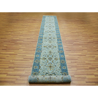 Oushak And Peshawar Wool Hand Knotted Rug Blue Blue 2.8X21.11 -O076052