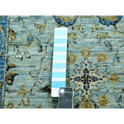 Oushak And Peshawar Wool Hand Knotted Rug Blue Blue 2.8X21.11 -O076052