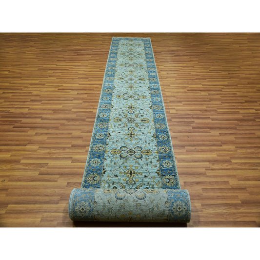 Oushak And Peshawar Wool Hand Knotted Rug Blue Blue 2.8X24.1 -O076053