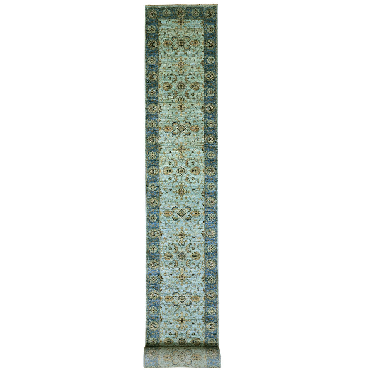 Blue 2'8" x 29'10" Oushak And Peshawar Hand knotted Wool Rug - Sku: O076054