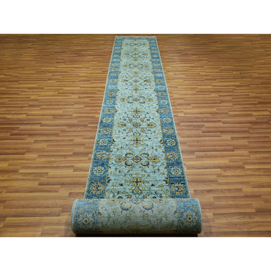 Oushak And Peshawar Wool Hand Knotted Rug Blue Blue 2.8X29.10 -O076054