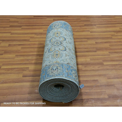 Oushak And Peshawar Wool Hand Knotted Rug Blue Blue 2.8X29.10 -O076054