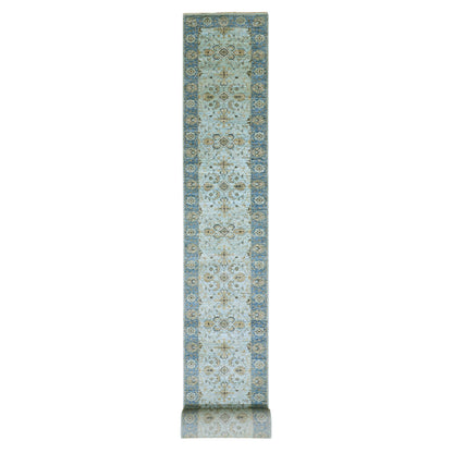 Oushak And Peshawar Wool Hand Knotted Rug Blue Blue 2.7X25.10 -O076055