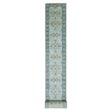 Oushak And Peshawar Wool Hand Knotted Rug Blue Blue 2.7X25.10 -O076055
