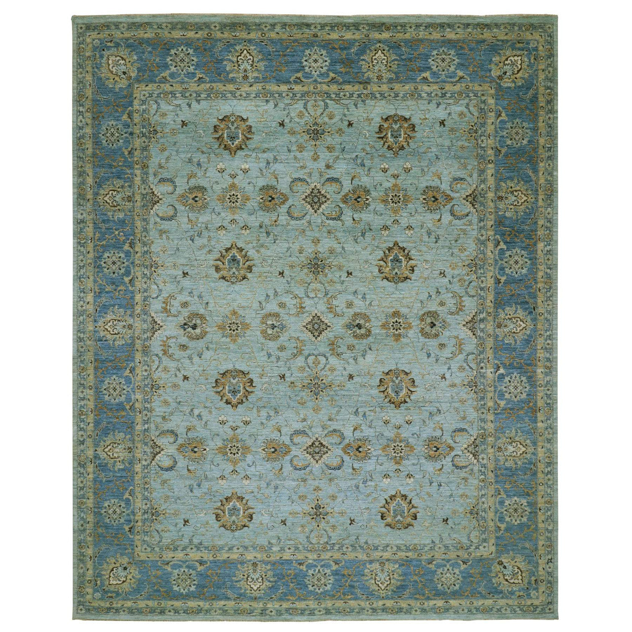 Blue 11'10" x 15'0" Oushak And Peshawar Hand knotted Wool Rug - Sku: O076056