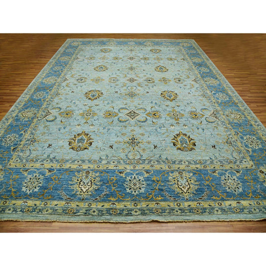 Oushak And Peshawar Wool Hand Knotted Rug Blue Blue 11.10X15.0 -O076056