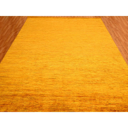 Modern and Contemporary Sari Silk Hand Knotted Rug Yellow 8.11x11.10 -O076068