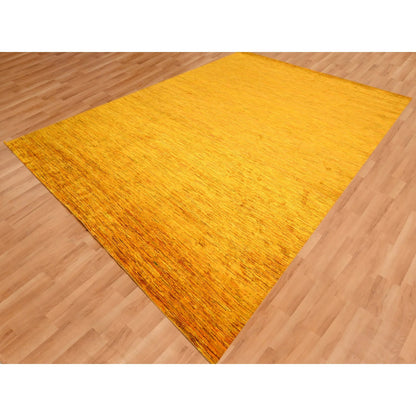 Modern and Contemporary Sari Silk Hand Knotted Rug Yellow 8.11x11.10 -O076068