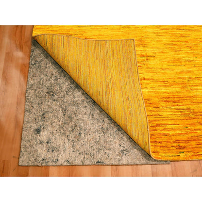 Modern and Contemporary Sari Silk Hand Knotted Rug Yellow 8.11x11.10 -O076068