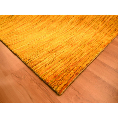 Modern and Contemporary Sari Silk Hand Knotted Rug Yellow 8.11x11.10 -O076068