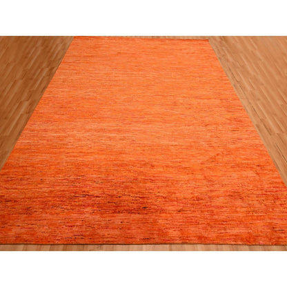 Modern and Contemporary Sari Silk Hand Knotted Rug Orange 9.0x12.0 -O076069