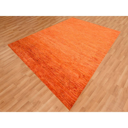 Modern and Contemporary Sari Silk Hand Knotted Rug Orange 9.0x12.0 -O076069