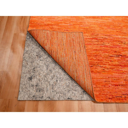 Modern and Contemporary Sari Silk Hand Knotted Rug Orange 9.0x12.0 -O076069