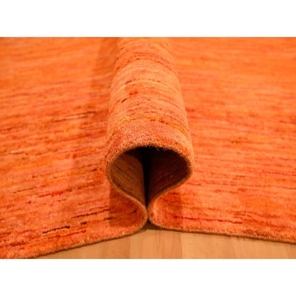 Modern and Contemporary Sari Silk Hand Knotted Rug Orange 9.0x12.0 -O076069