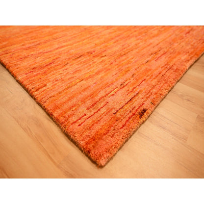 Modern and Contemporary Sari Silk Hand Knotted Rug Orange 9.0x12.0 -O076069