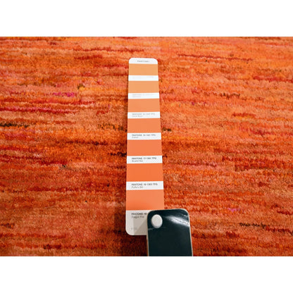 Modern and Contemporary Sari Silk Hand Knotted Rug Orange 9.0x12.0 -O076069