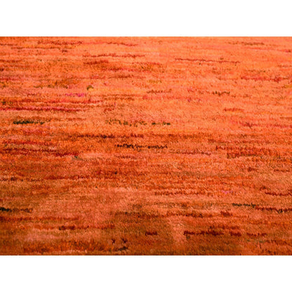 Modern and Contemporary Sari Silk Hand Knotted Rug Orange 9.0x12.0 -O076069