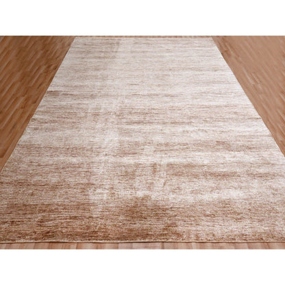 Modern and Contemporary Sari Silk Hand Knotted Rug Brown 8.11x12.0 -O076073
