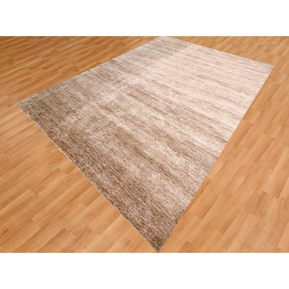 Modern and Contemporary Sari Silk Hand Knotted Rug Brown 8.11x12.0 -O076073