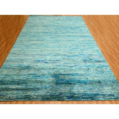 Modern and Contemporary Sari Silk Hand Knotted Rug Blue 8.7x12.2 -O076074