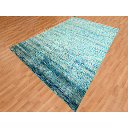 Modern and Contemporary Sari Silk Hand Knotted Rug Blue 8.7x12.2 -O076074